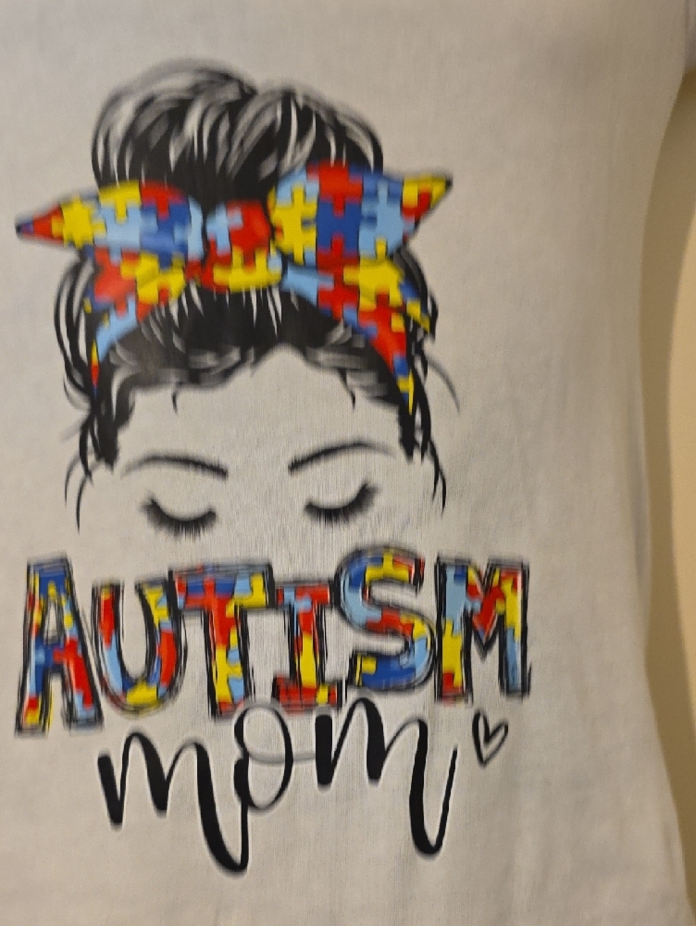 Autism Mom Puzzle-Print V-Neck Tee - White - Picture 7 of 7